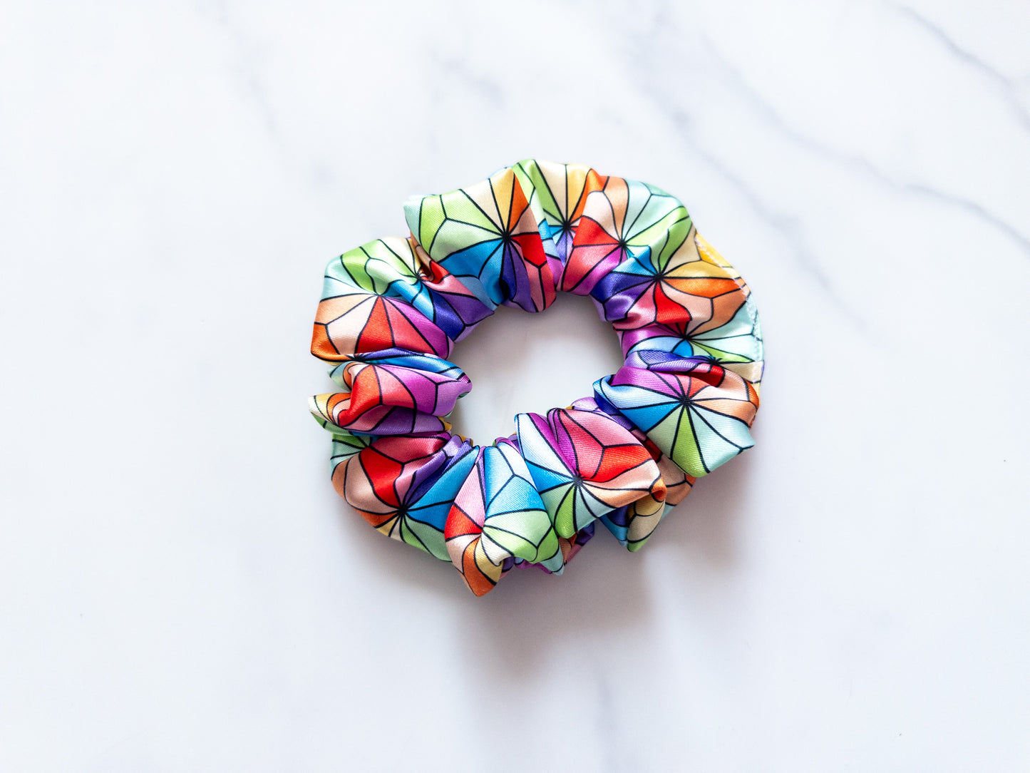 Satin Rainbow Earth Scrunchie