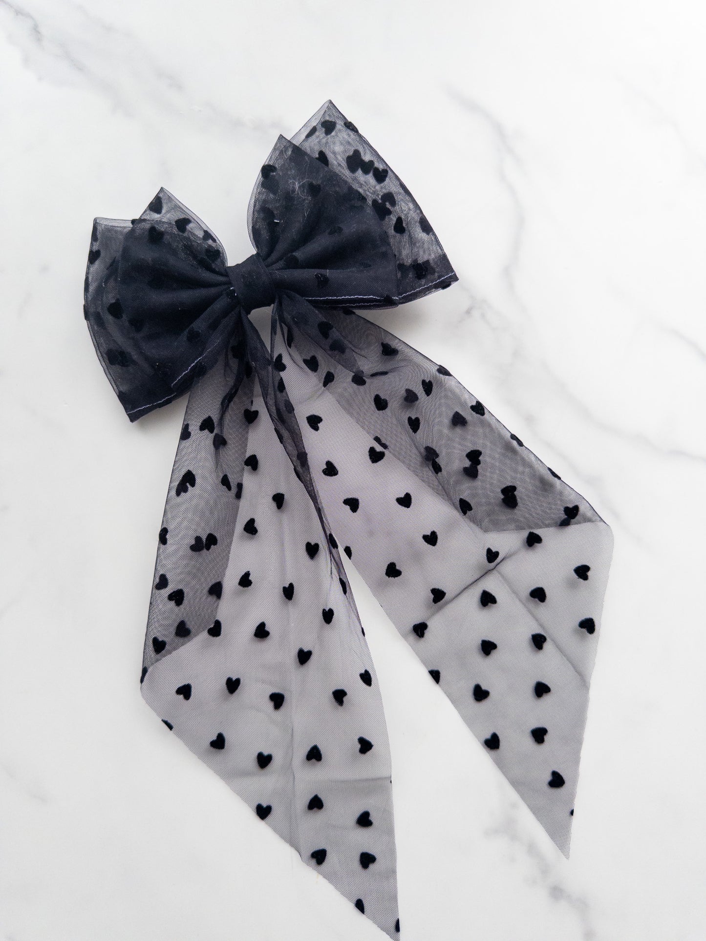 Flocked Heart Tulle Hair Bow