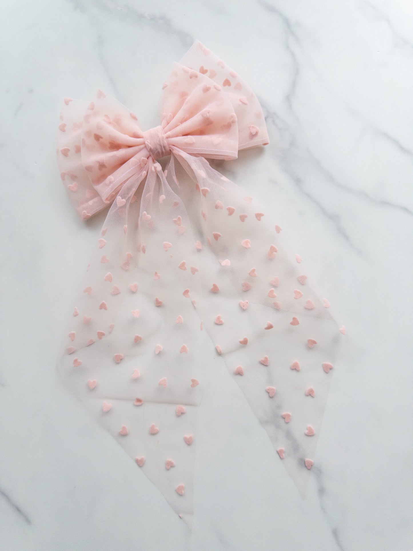 Flocked Heart Tulle Hair Bow