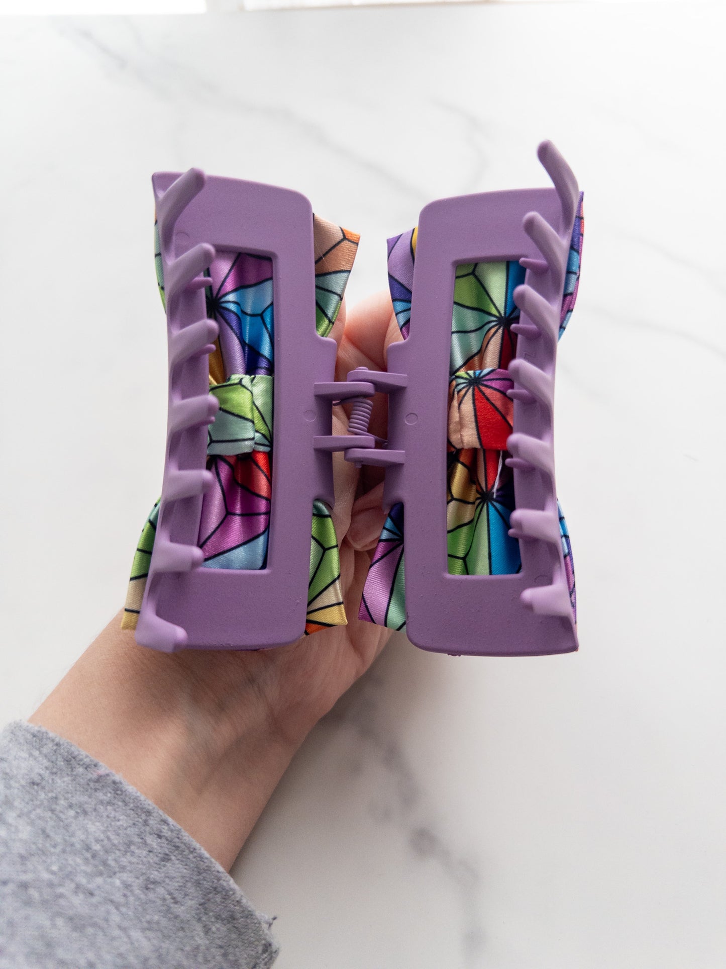 Rainbow Earth Satin Bow Claw Clip