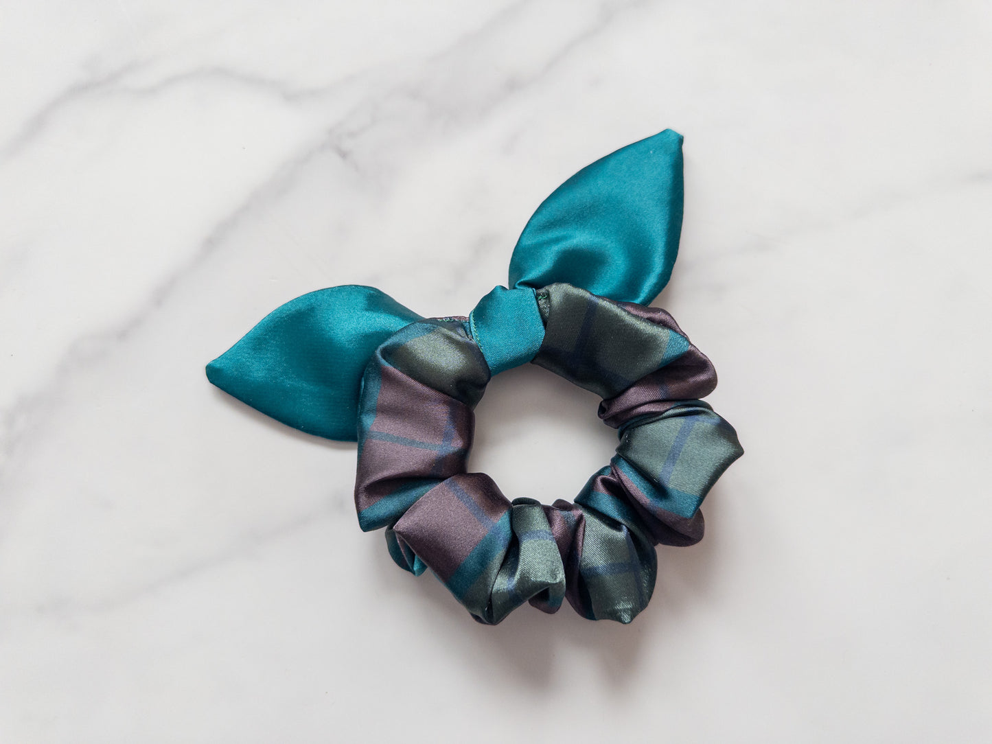 Satin Fated Plaid Bow Scrunchie