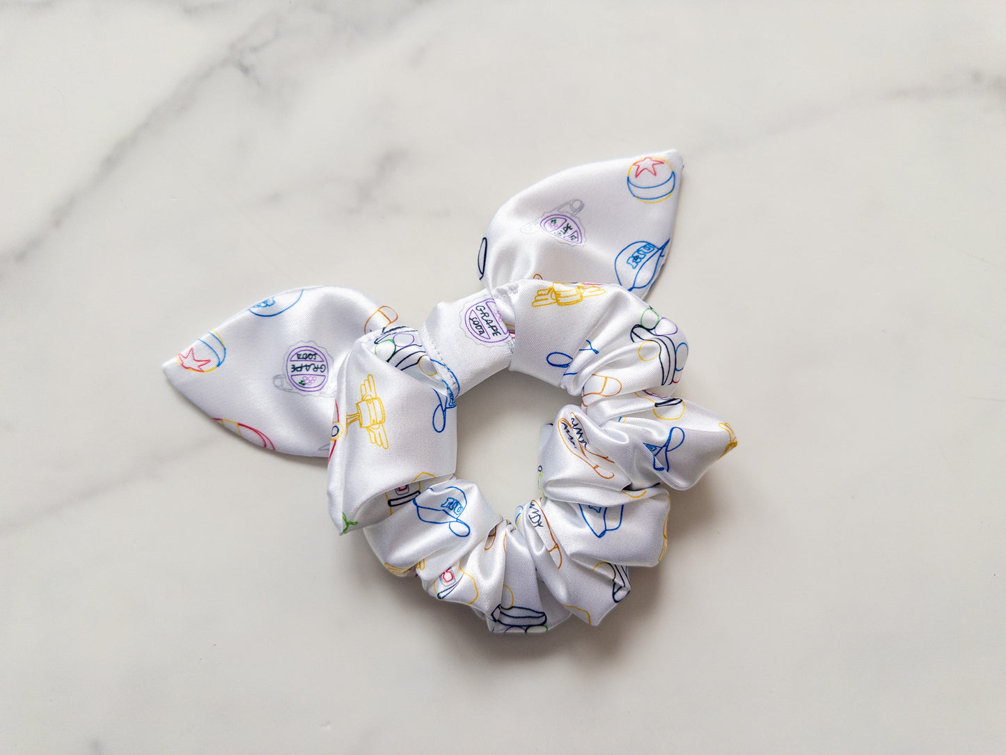 Satin Pixelated Doodles Bow Scrunchie