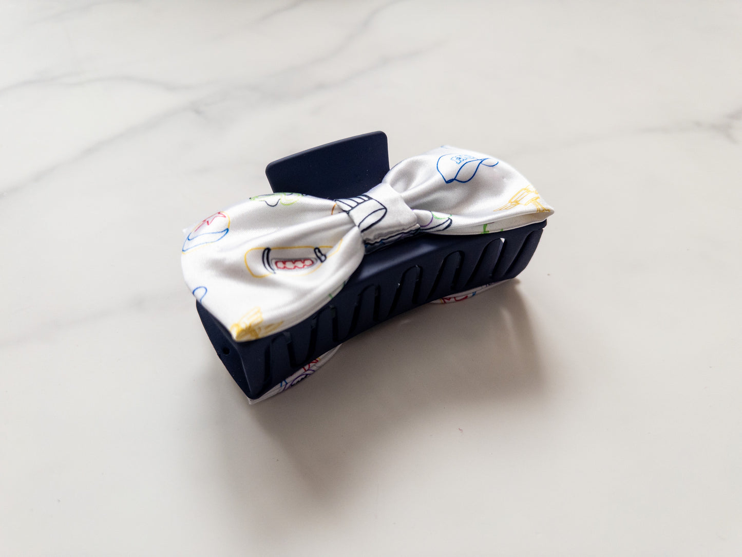 Pixelated Doodles Satin Bow Claw Clip