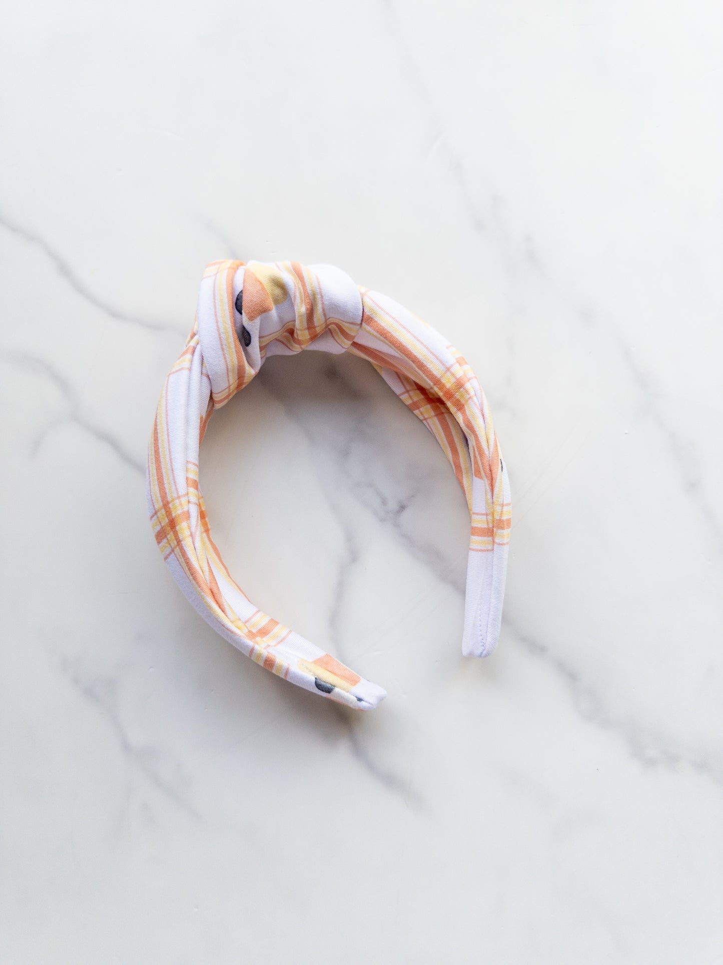 Candy Corn Plaid Top Knot Headband