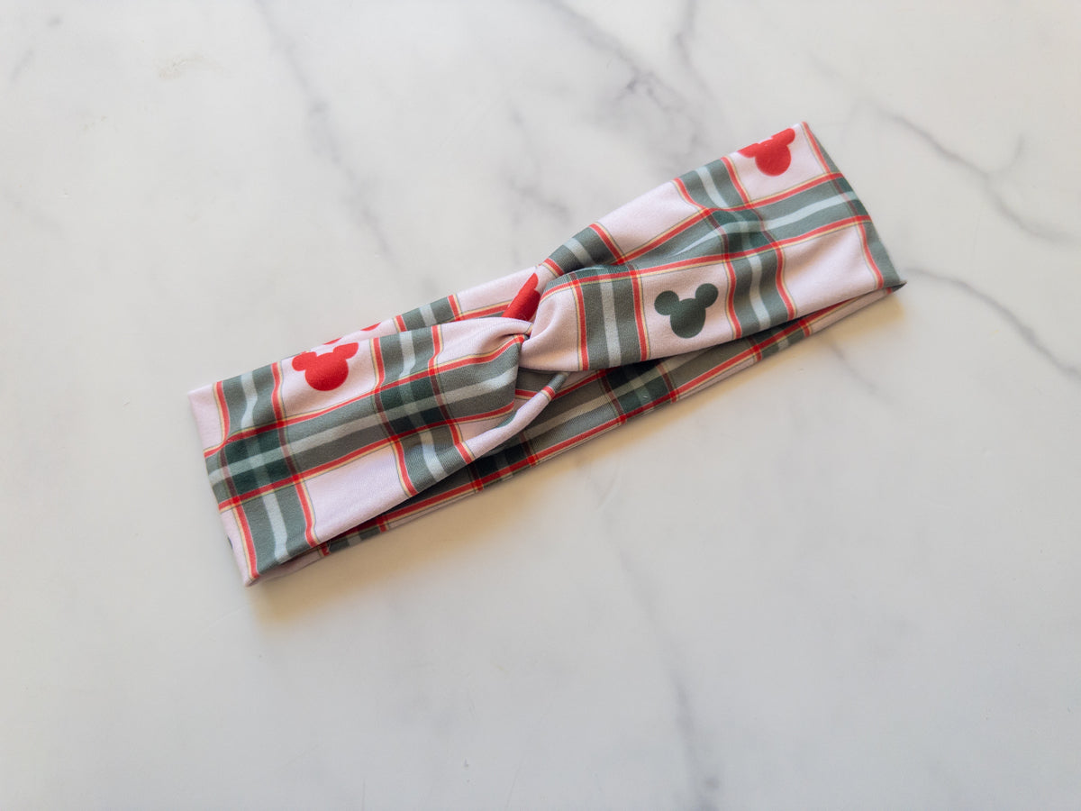 Merry Mousey Plaid Stretch Twist Headband