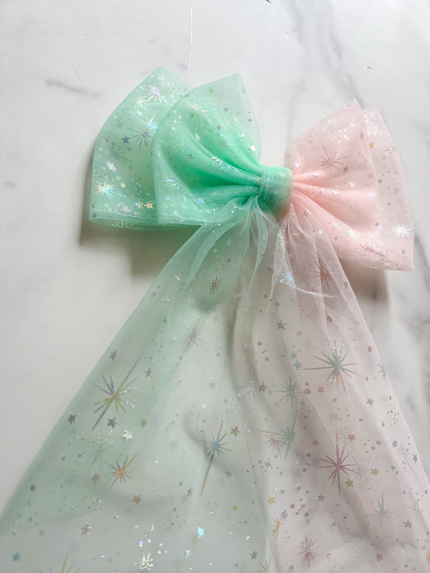 Pink Goes Good With Green Tulle Hair Bow (The Pastel Version)