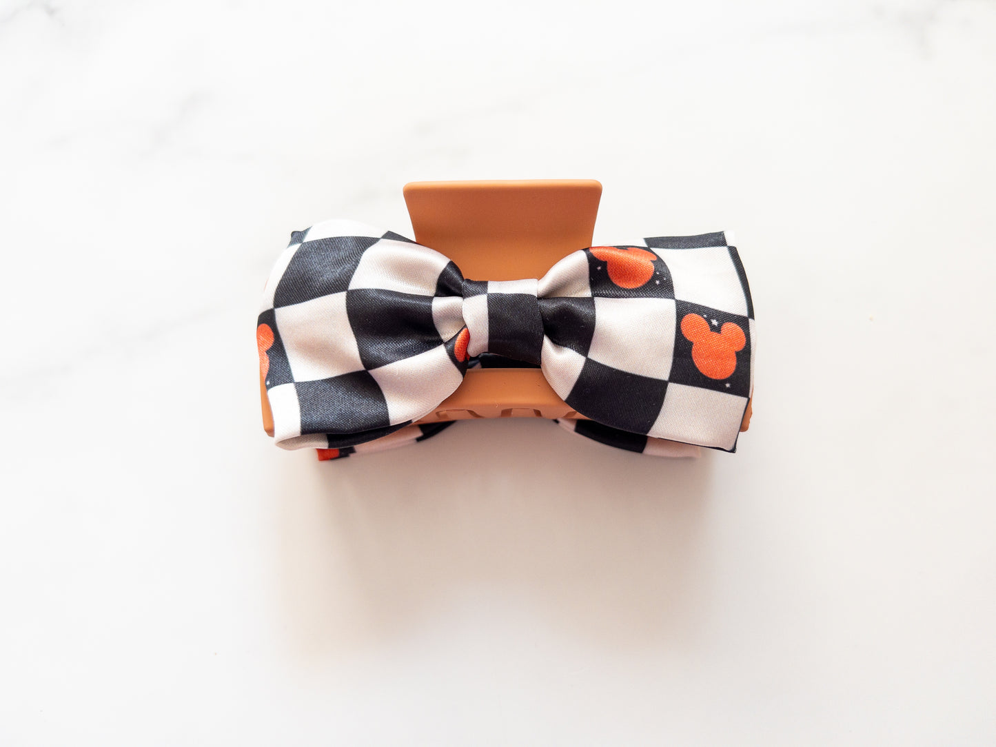 Halloween Checkered Magic Satin Bow Claw Clip