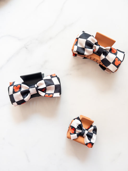 Halloween Checkered Magic Satin Bow Claw Clip