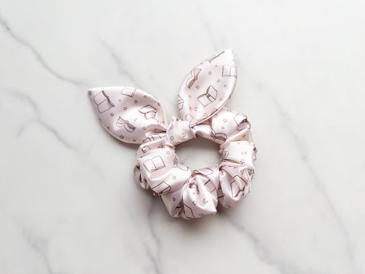 Satin Neutral Books Bow Scrunchie