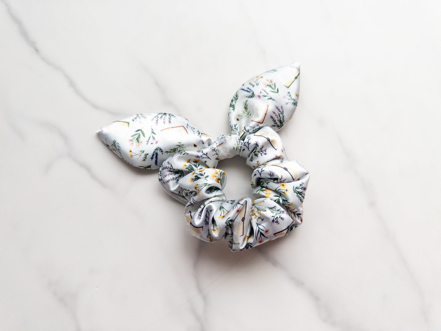 Satin Floral Books Bow Scrunchie