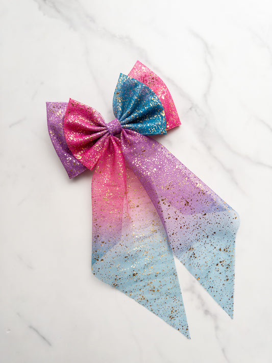 Make It Pink Make It Blue Splatter Tulle Hair Bow