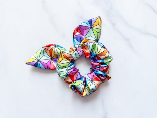 Satin Rainbow Earth Bow Scrunchie