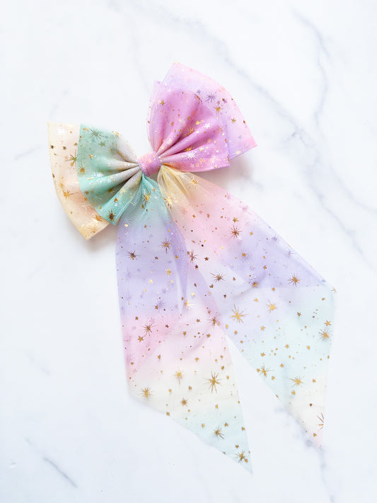 Pastel Rainbow Pixie Dust Tulle Hair Bow