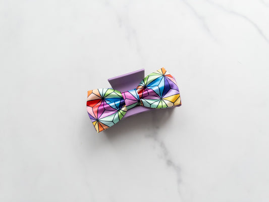 Rainbow Earth Satin Bow Claw Clip