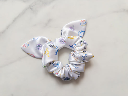 Satin Pixelated Doodles Bow Scrunchie
