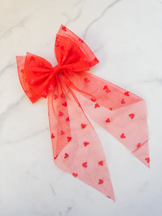 Red Mousey Tulle Hair Bow