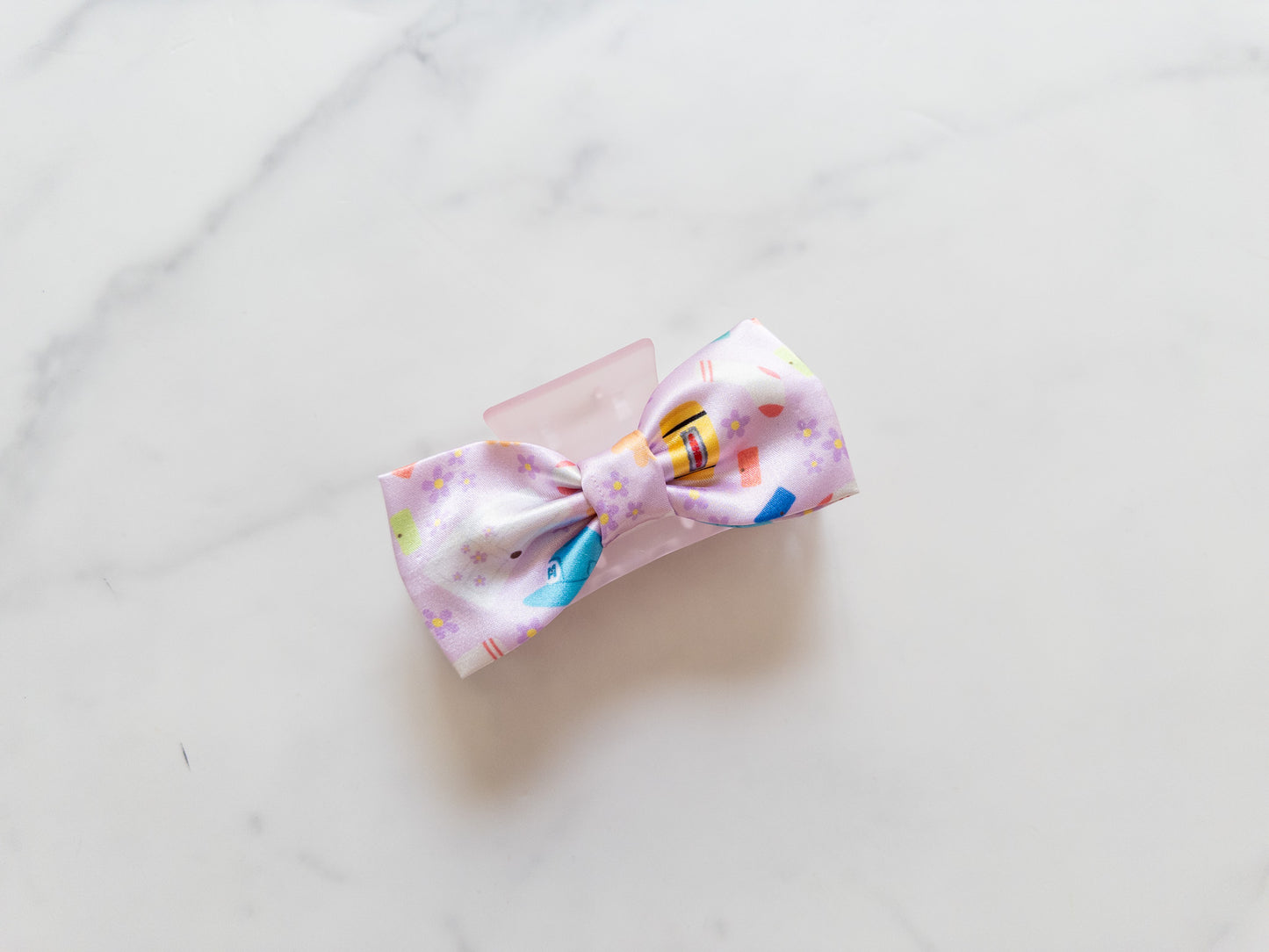 Pink Monsters Satin Bow Claw Clip