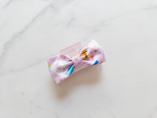 Pink Monsters Satin Bow Claw Clip