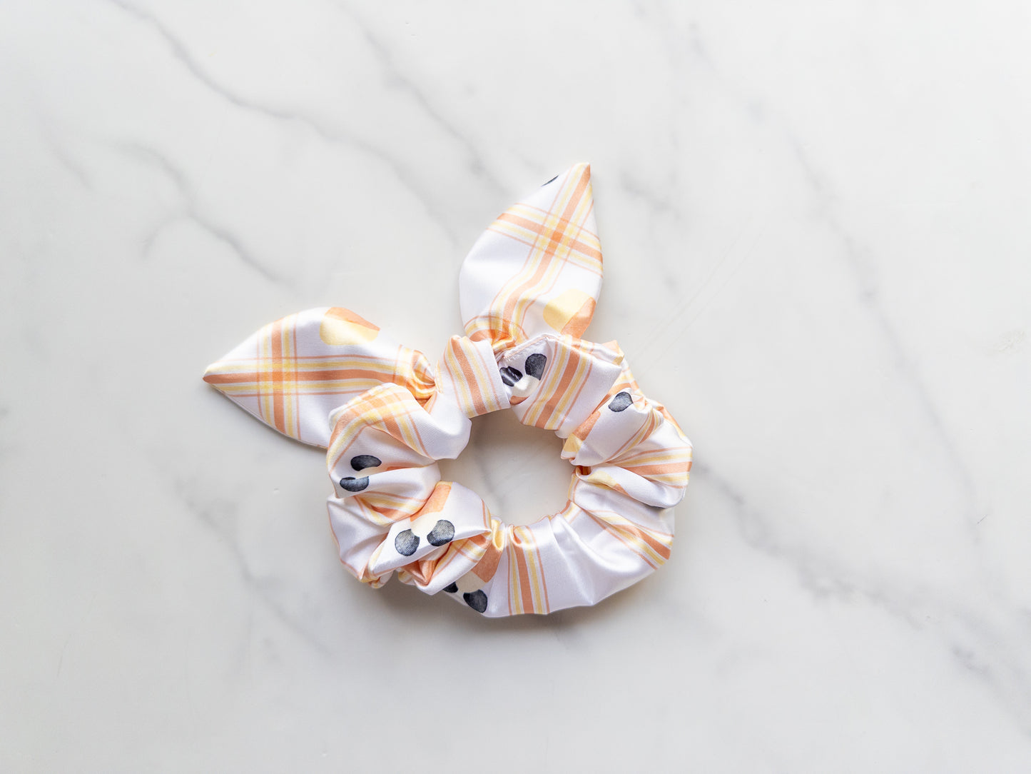 Satin Candy Corn Plaid Bow Scrunchie