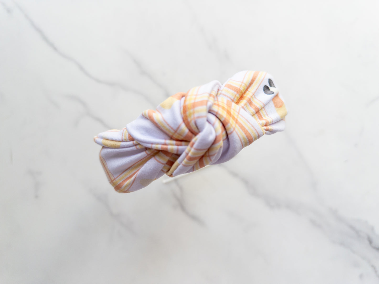 Candy Corn Plaid Top Knot Headband