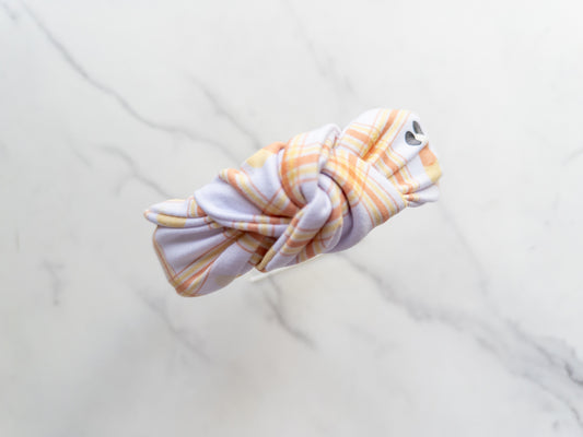 Candy Corn Plaid Top Knot Headband