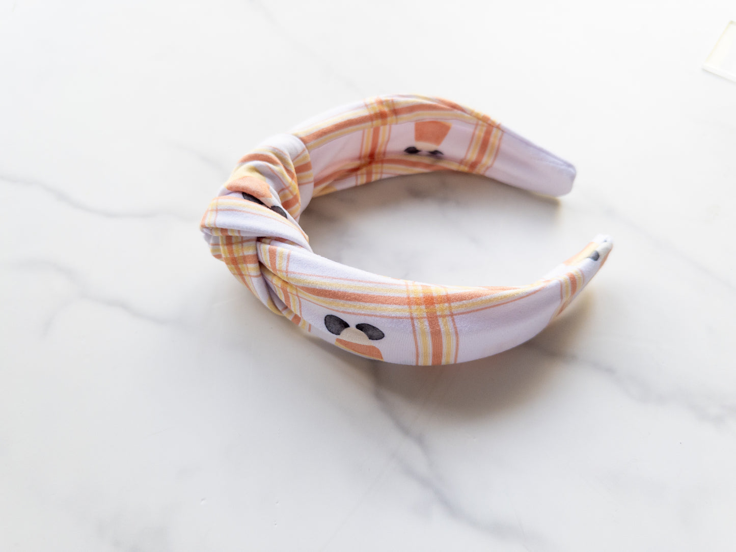 Candy Corn Plaid Top Knot Headband