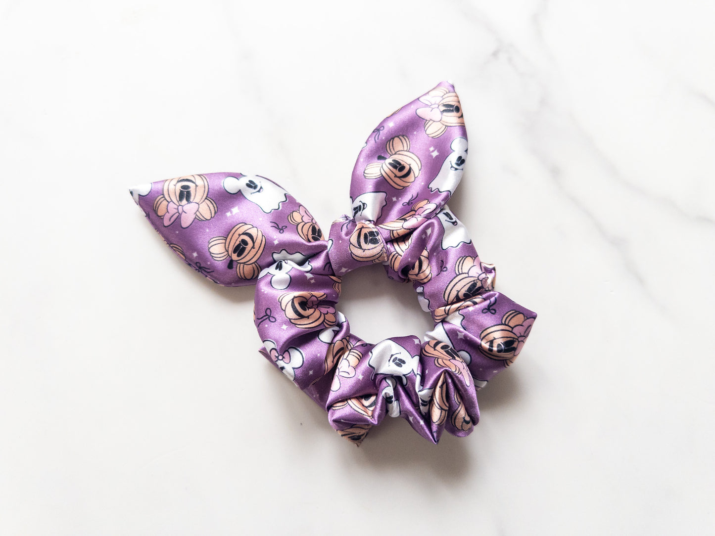 Satin Pumpkins & Ghosts Bow Scrunchie