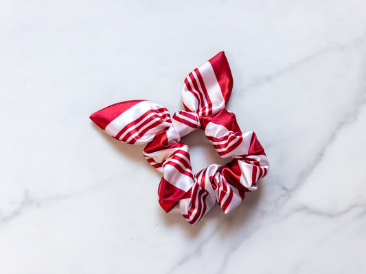 Satin Candy Cane Bow Scrunchie