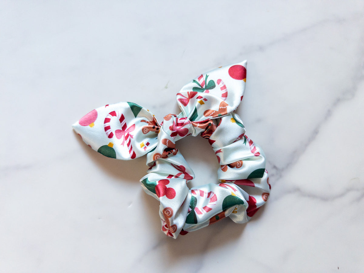 Satin Gingerbread Sweets Bow Scrunchie