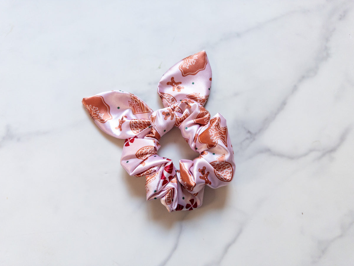 Satin Gingerbread Park Icons Bow Scrunchie