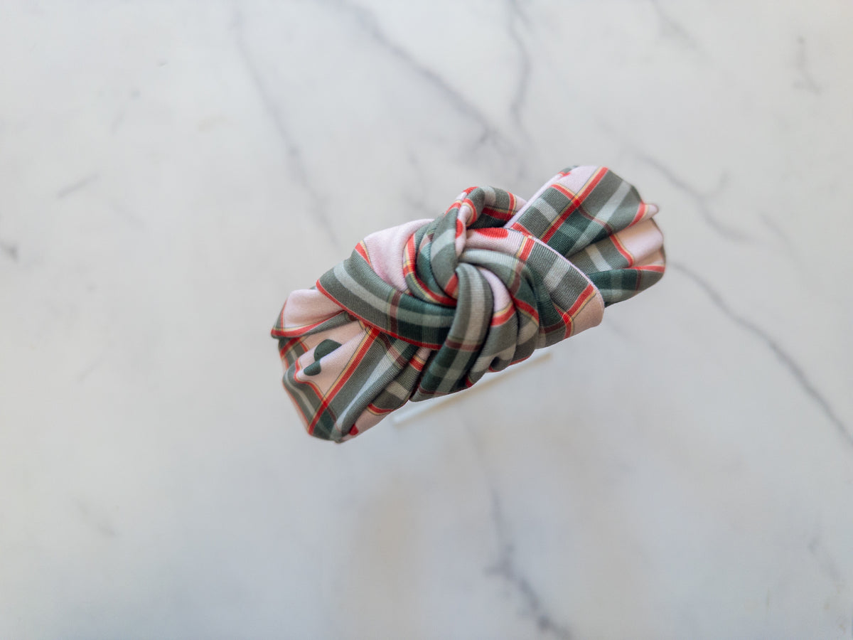 Merry Mousey Plaid Top Knot Headband