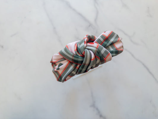 Merry Mousey Plaid Top Knot Headband