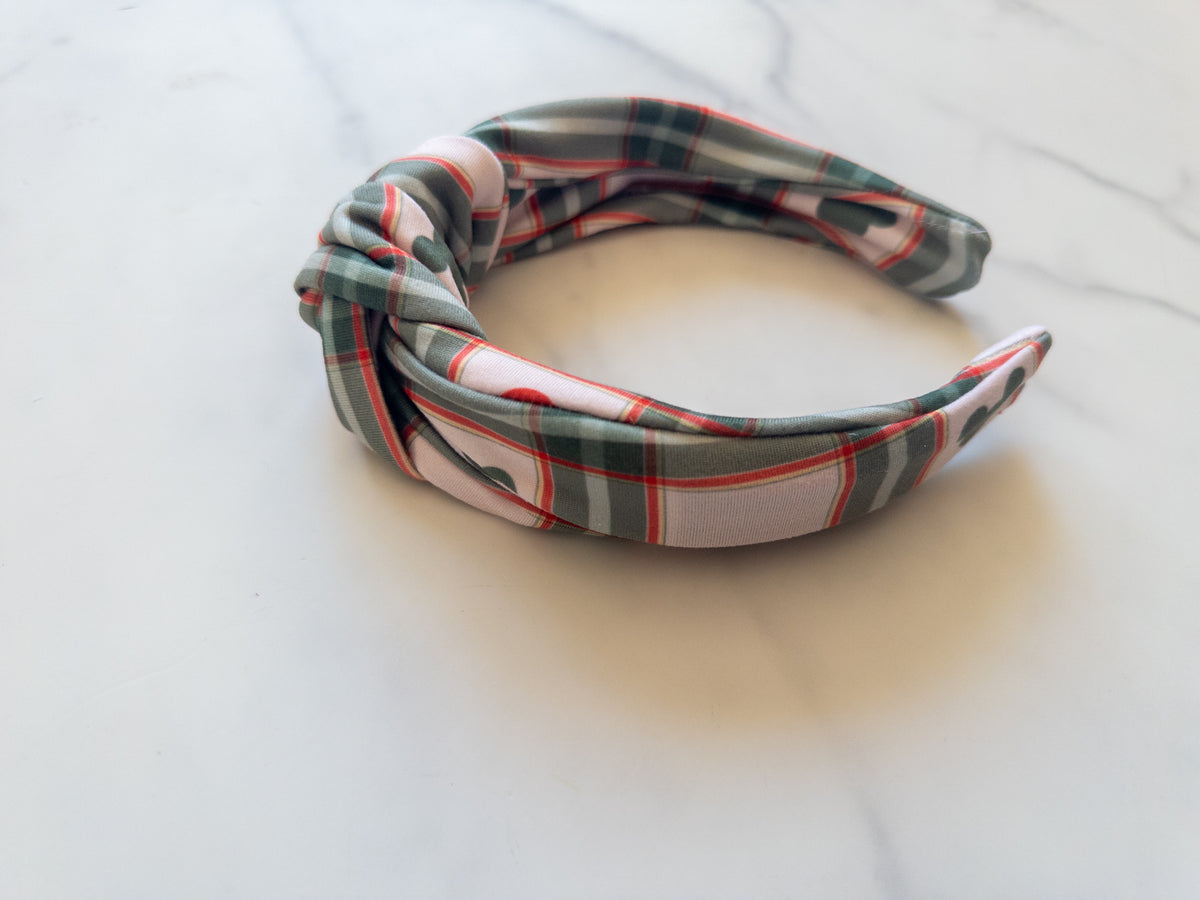 Merry Mousey Plaid Top Knot Headband