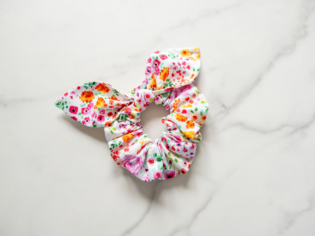 Watercolor Floral Bow Scrunchie