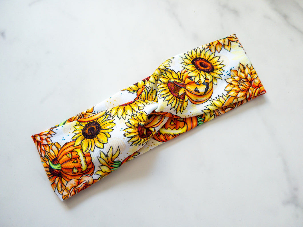 Spooky Sunflower Floral Stretch Twist Headband