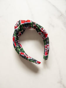 Snowy Plaid Top Knot Headband