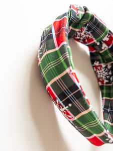 Snowy Plaid Top Knot Headband
