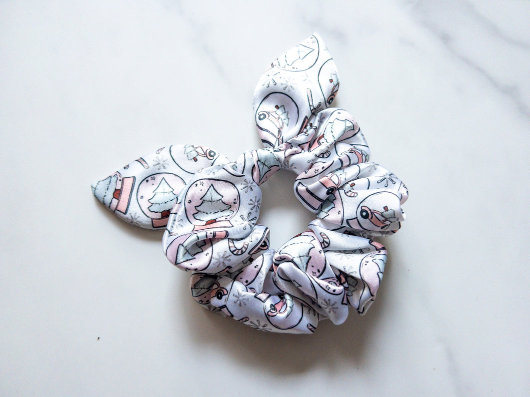 Satin Snow Globes Bow Scrunchie