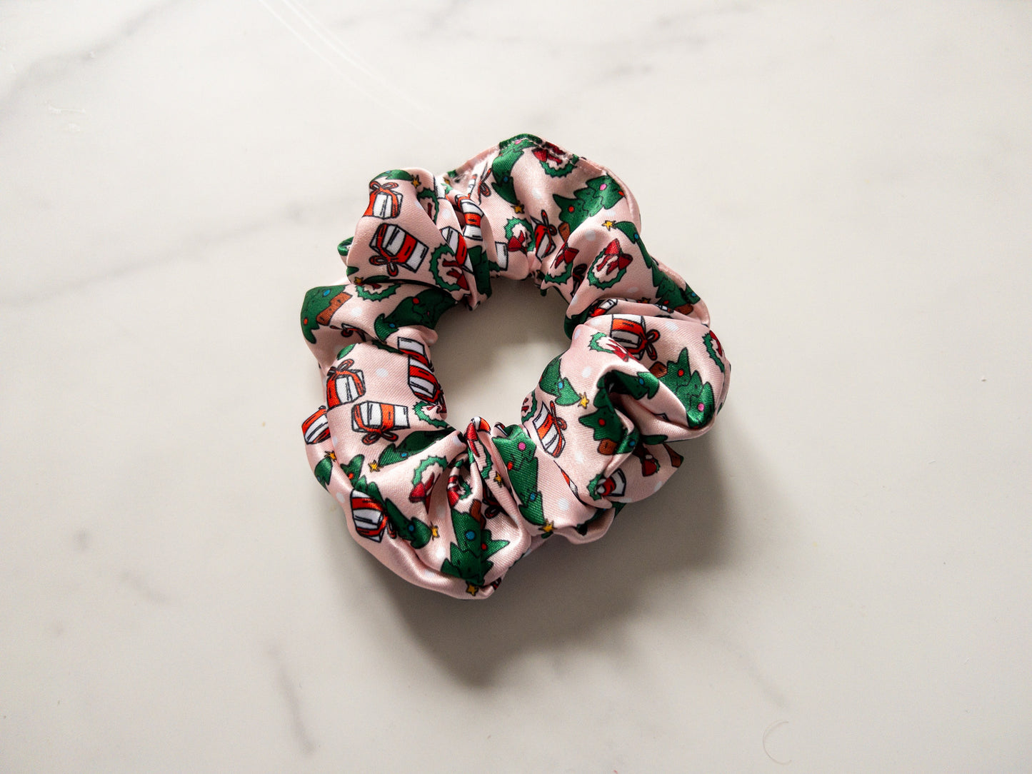 Satin Grinchy Trees Christmas Scrunchie