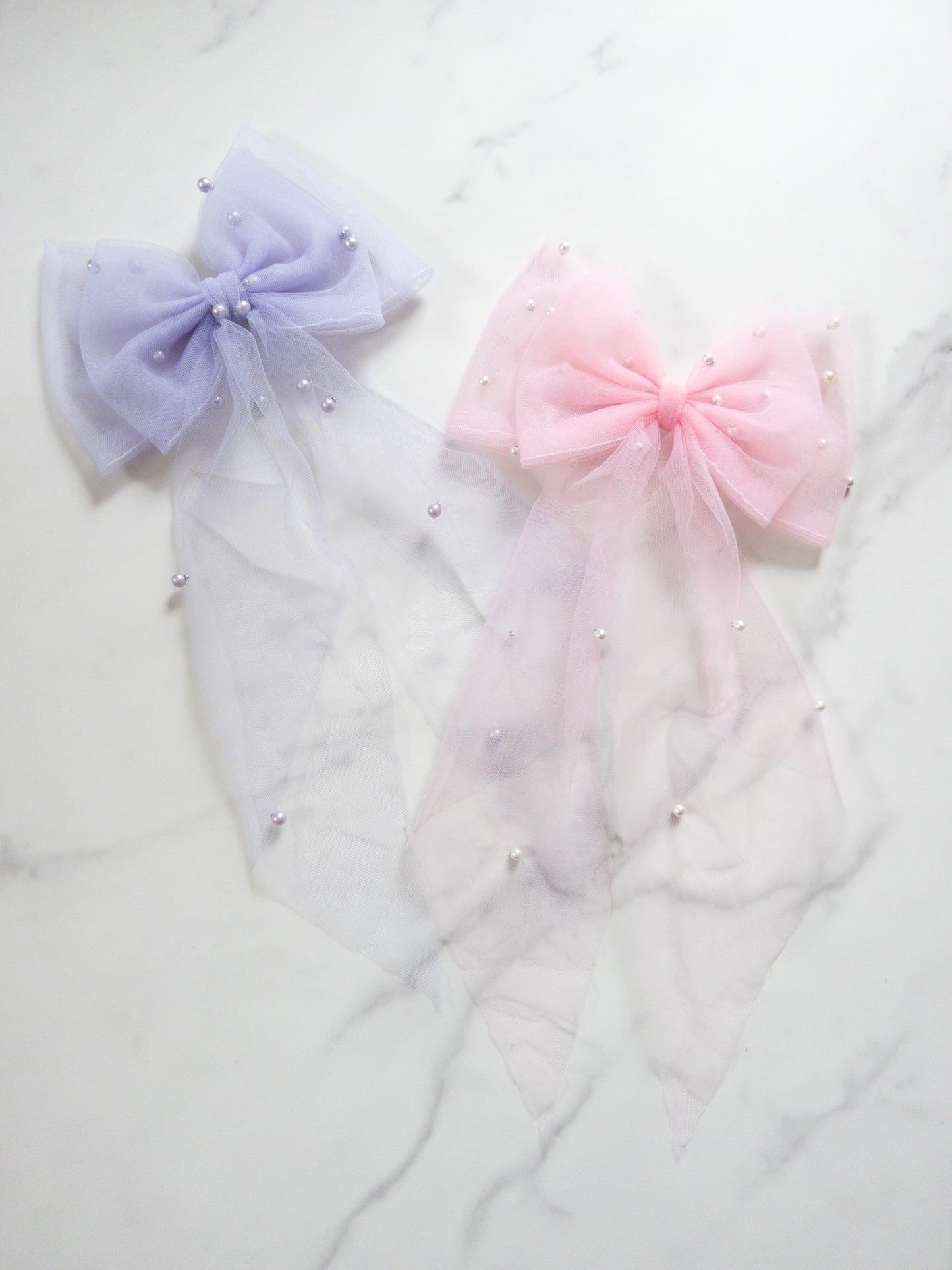 Pearl Tulle Hair Bows