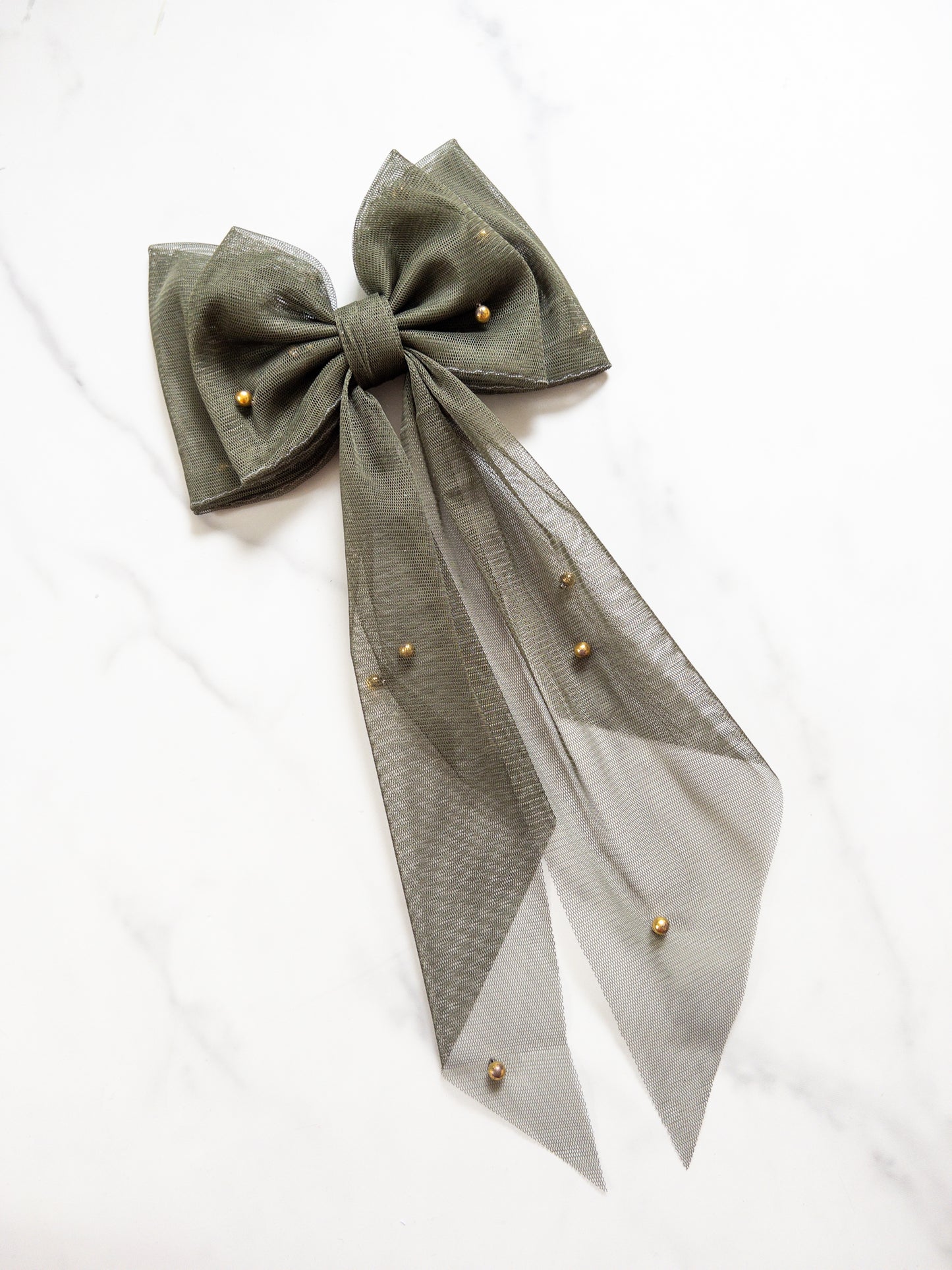 Seasonal Pearl Tulle Hair Bows