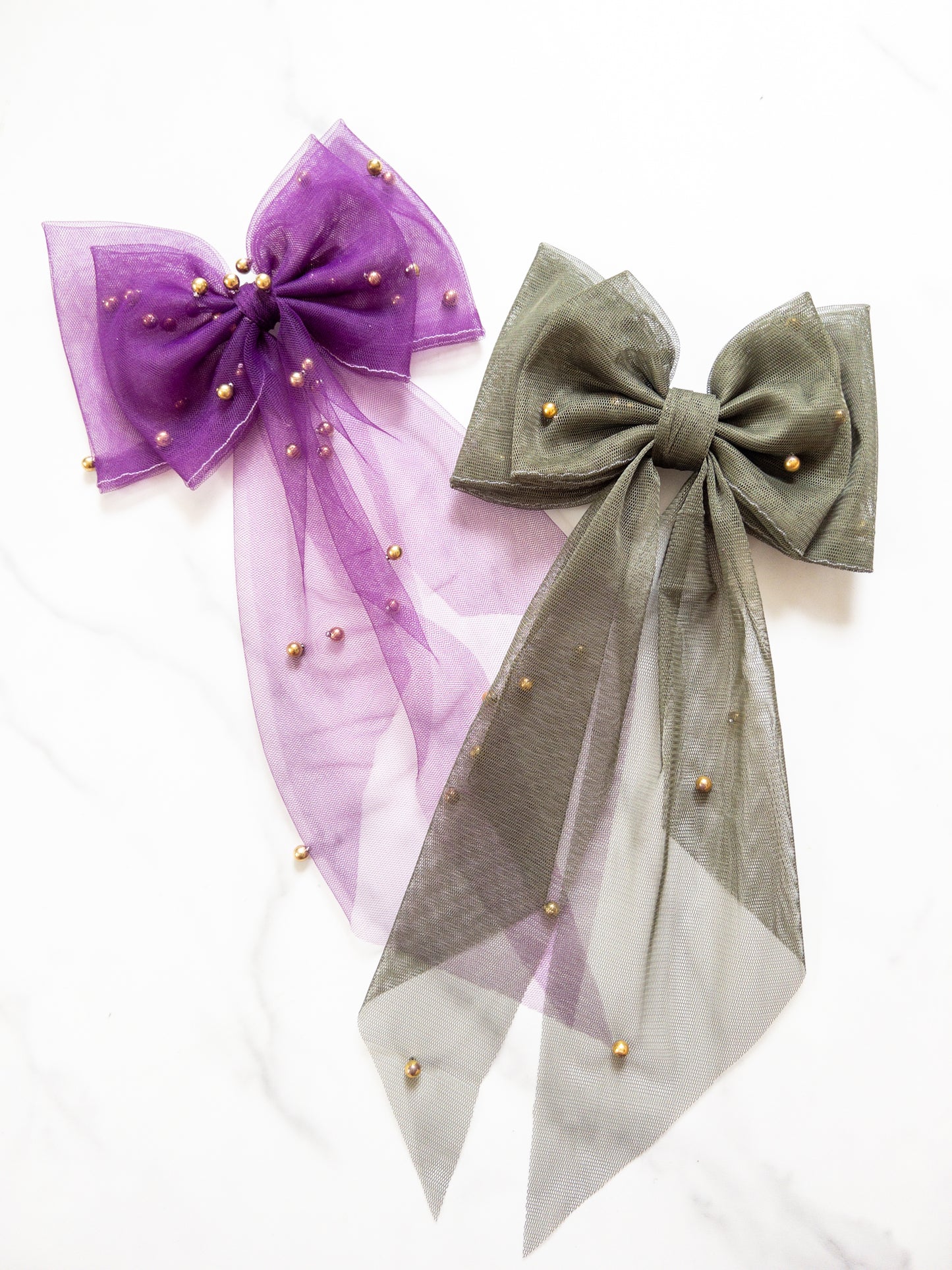 Seasonal Pearl Tulle Hair Bows