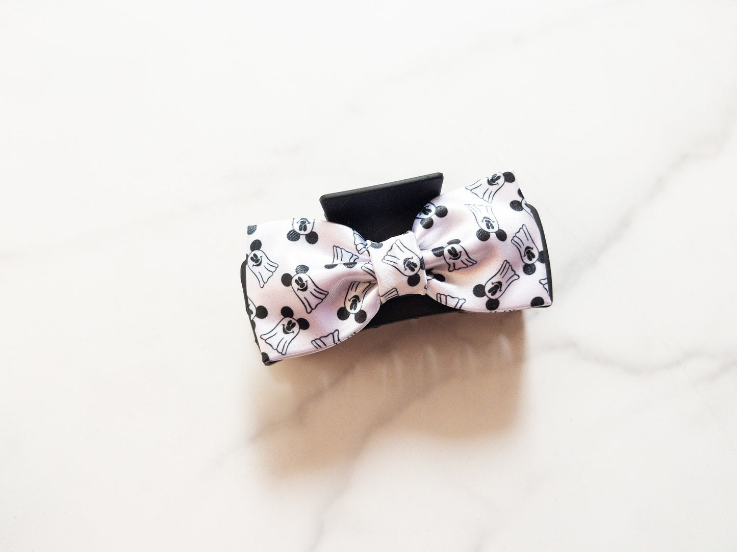 Grinning Ghosties Satin Bow Claw Clip