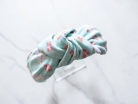 Winter Mint Christmas Top Knot Headband