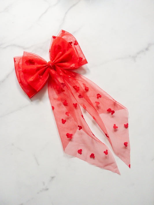 Mousey Red Tulle Hair Bow