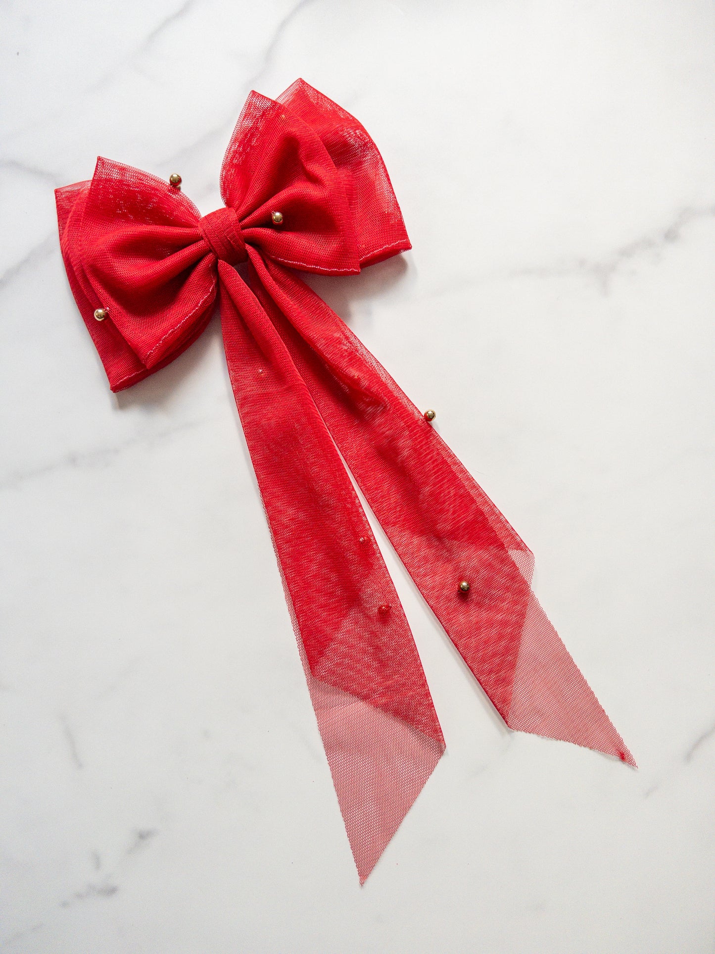 Seasonal Pearl Tulle Hair Bows