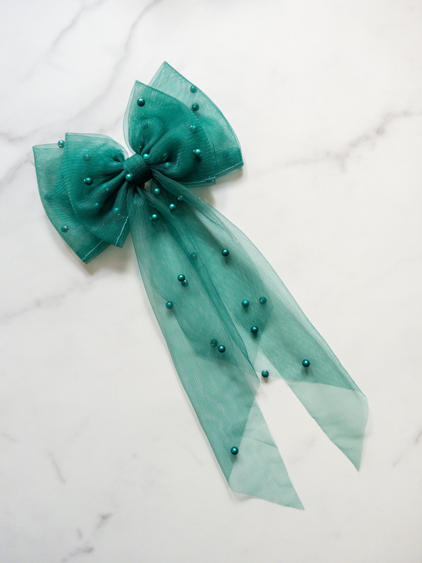 Seasonal Pearl Tulle Hair Bows