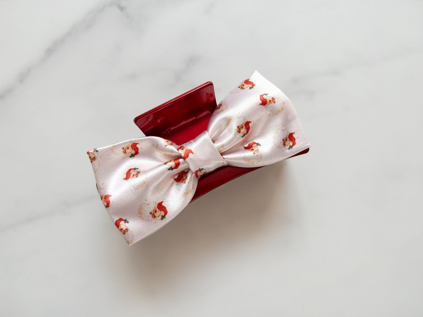 Vintage Santa Satin Bow Claw Clip