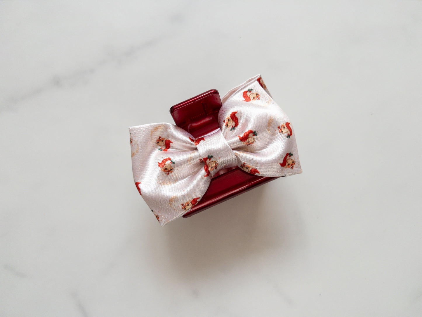 Vintage Santa Satin Bow Claw Clip