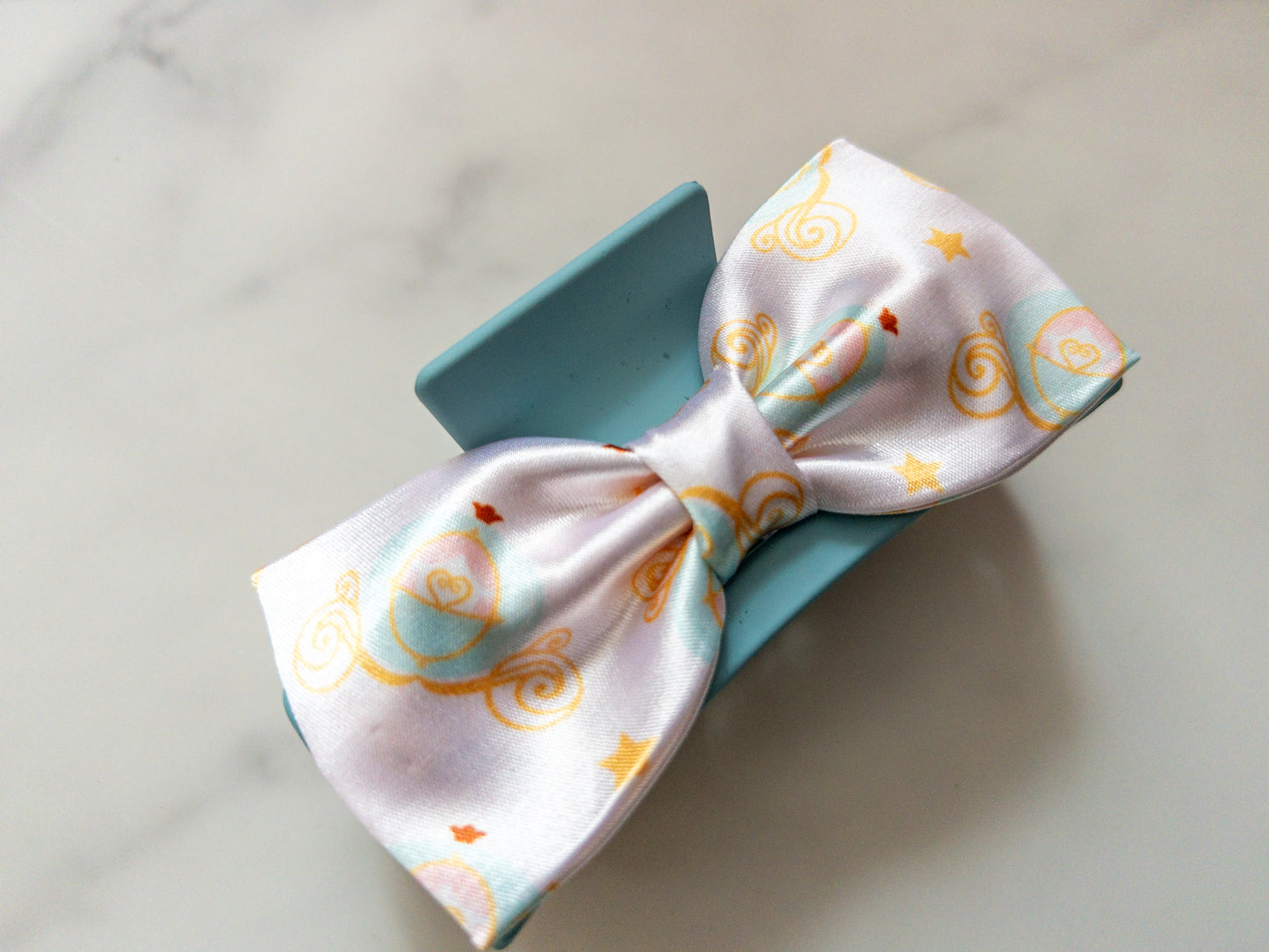 Pumpkin Carriage Satin Bow Claw Clip